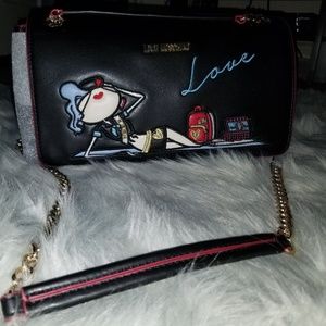 Love moschino ricamata black embroidered shoulder